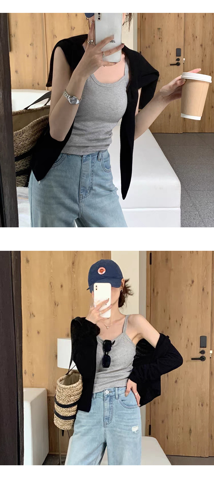[ONN/ [T302]골지 캡나시 캡 내장 베이직 레이어드 이너템 색상다양 끈 라운드 해변룩 컬러다양