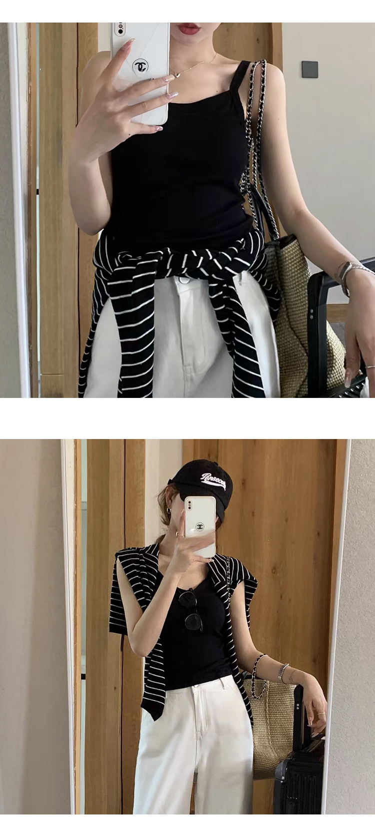 [ONN/ [T302]골지 캡나시 캡 내장 베이직 레이어드 이너템 색상다양 끈 라운드 해변룩 컬러다양