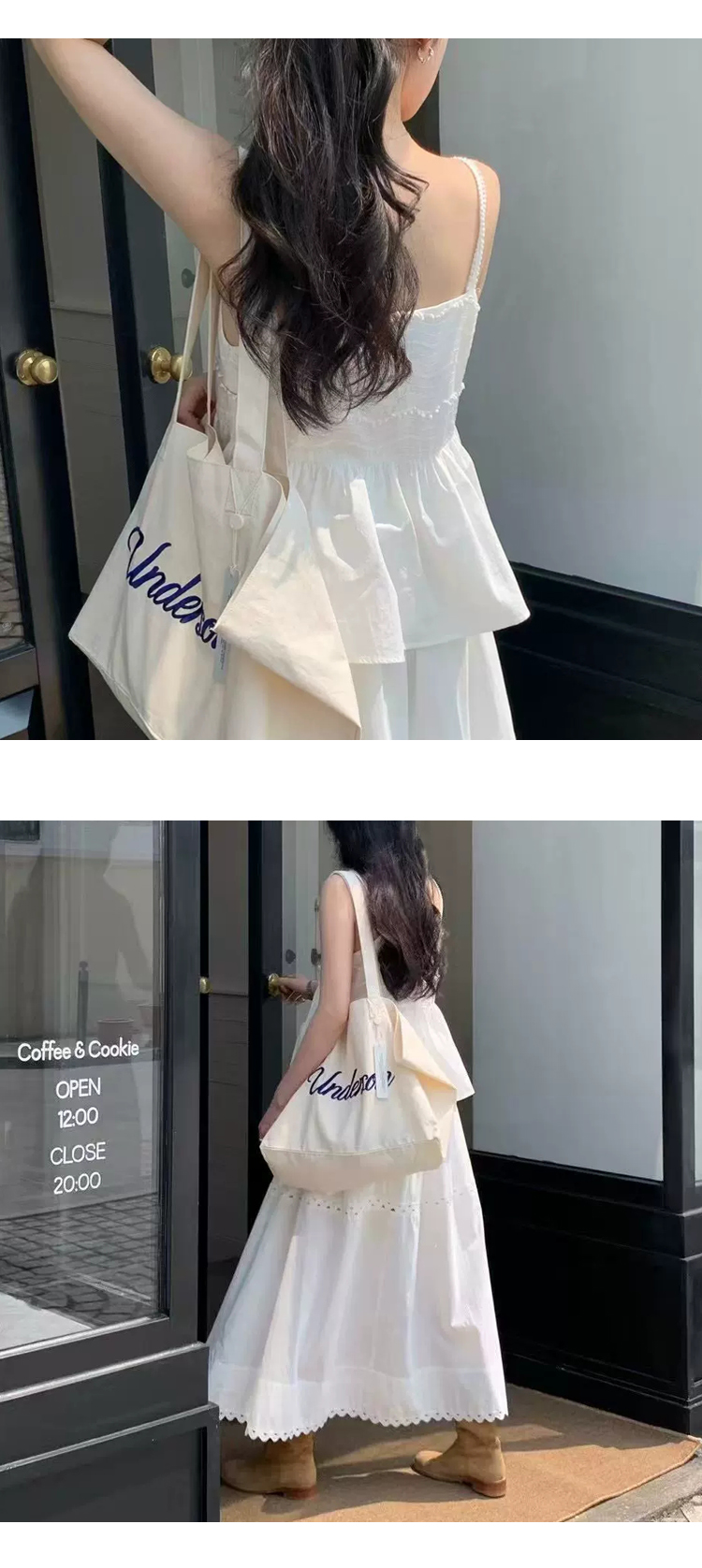 무료[ONN/[BL633] 여름 끈 나시 물결 수술 나시 블라우스 스퀘어넥 유니크함 프론트 버튼 