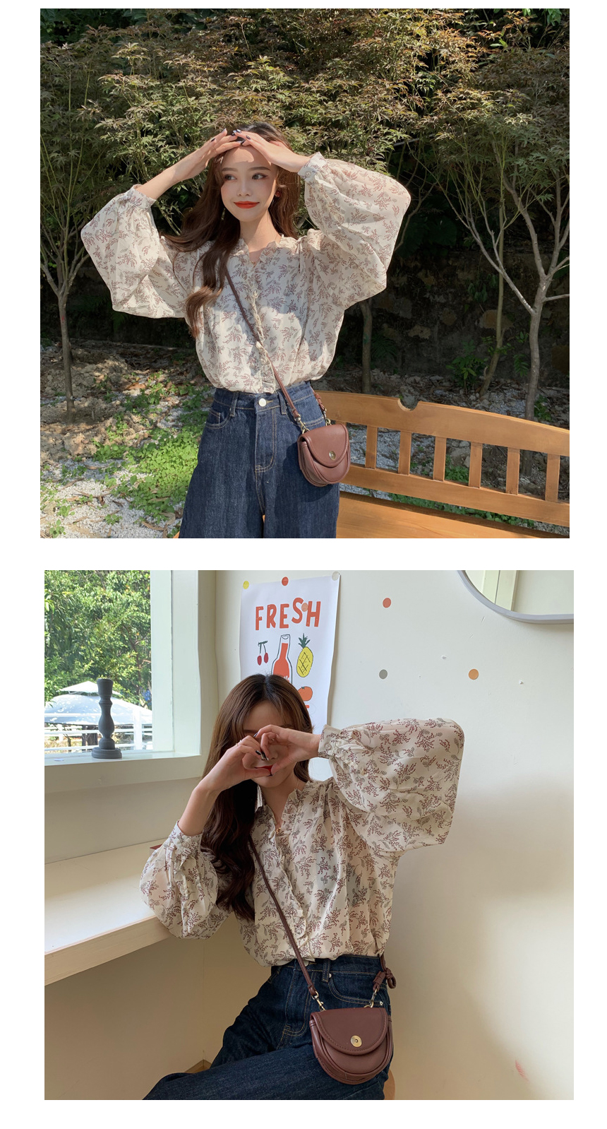 DOO51037204 하늘하늘 브이넥 프릴  여성 플라워 하늘 하늘 쉬폰 블라우스 55~88 봄 여름 가을