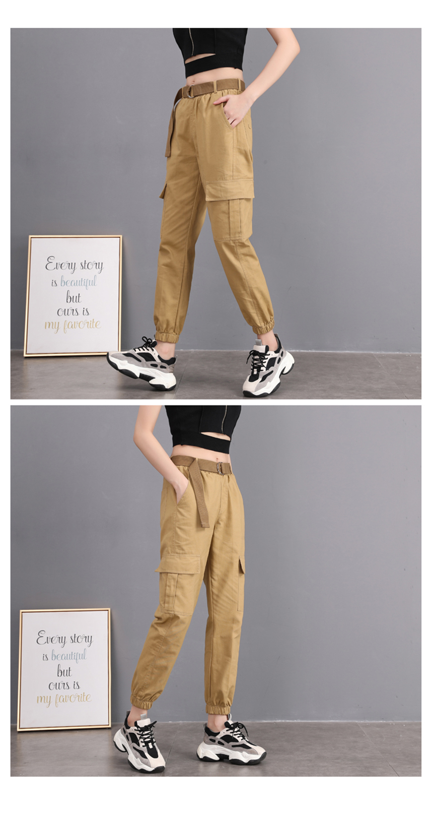 DOO 23707178 봄 가을 여자 밴딩 카고 바지 여성 와이드 편한 조거 팬츠 55~88 깔끔한 핏 밴딩 처리