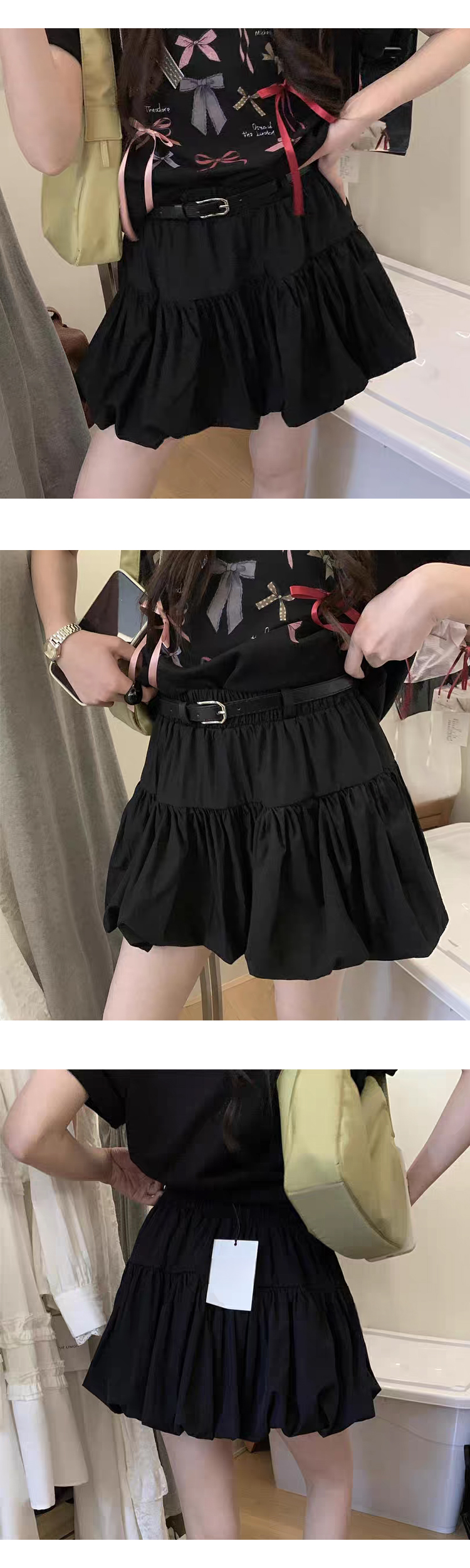 ONN/[SK240] 귀여운 허리 밴딩 벌룬 벨트 세트 미니 스커트  아이보리 그레이 블랙  free 55~77