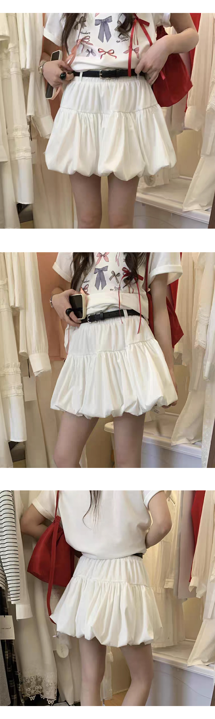 ONN/[SK240] 귀여운 허리 밴딩 벌룬 벨트 세트 미니 스커트  아이보리 그레이 블랙  free 55~77
