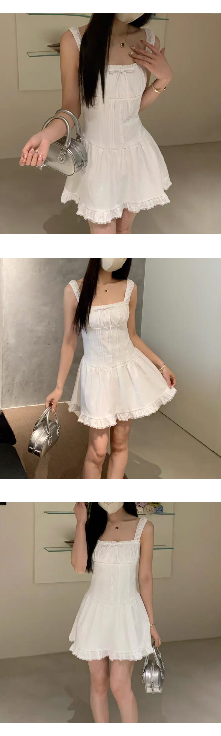 ONN [OPS1464]스퀘어넥 여름 레이스 나시 스모크 미니 원피스 바캉스룩 아이보리 블랙