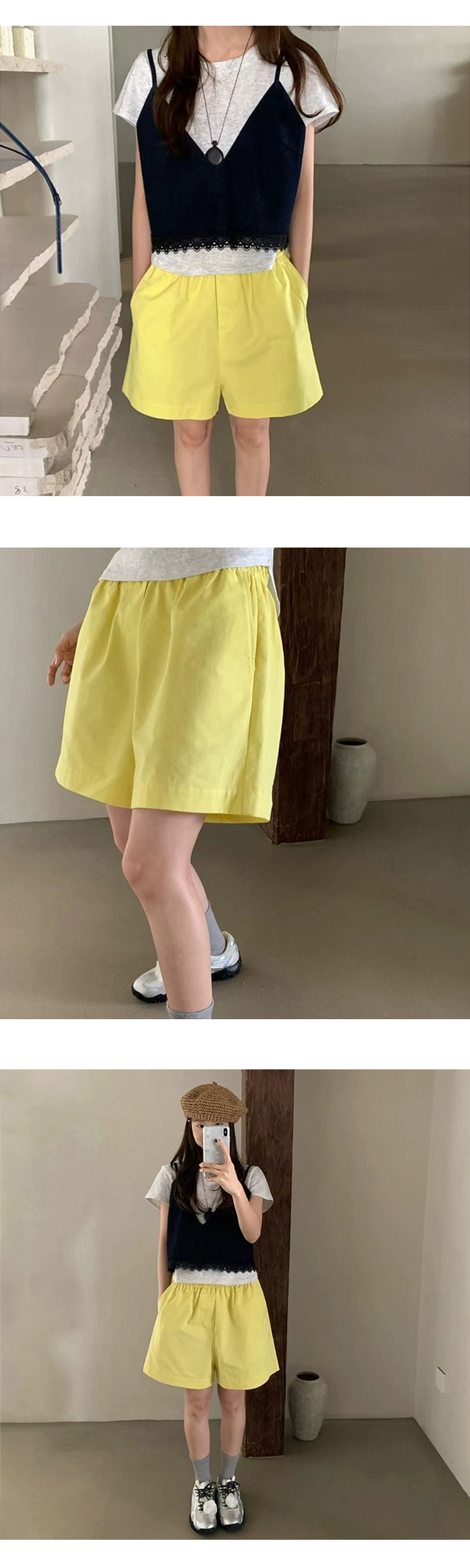 [ONN][PT273]와이드 밴딩 숏팬츠 모임룩 친구 커플 바지 3부 반바지 바캉스룩 아이보리 민트 네이비 옐로우 바이올렛