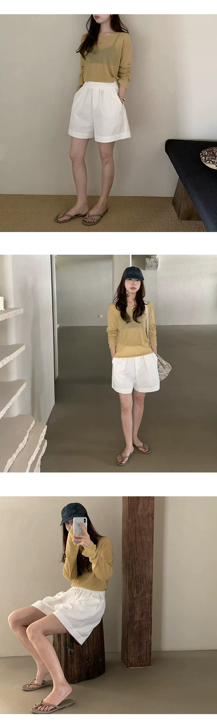 [ONN][PT273]와이드 밴딩 숏팬츠 모임룩 친구 커플 바지 3부 반바지 바캉스룩 아이보리 민트 네이비 옐로우 바이올렛