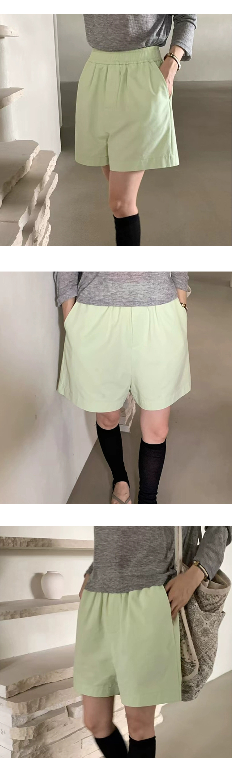 [ONN][PT273]와이드 밴딩 숏팬츠 모임룩 친구 커플 바지 3부 반바지 바캉스룩 아이보리 민트 네이비 옐로우 바이올렛