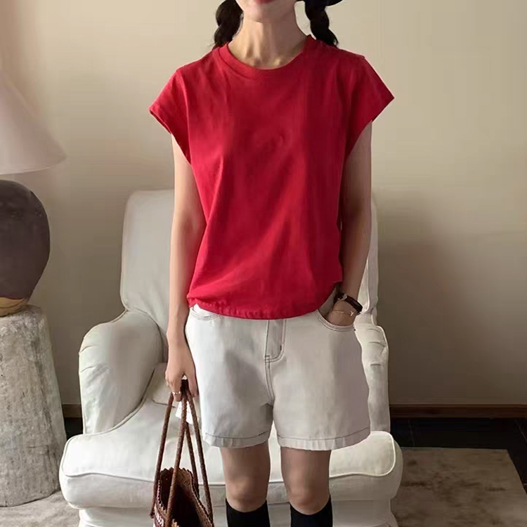 [ONN][T345]여름 라운드넥 무지 캡소매 티셔츠 면100% 귀여운 셔츠 이지룩 색상5종 반바지 미니스커트 코디