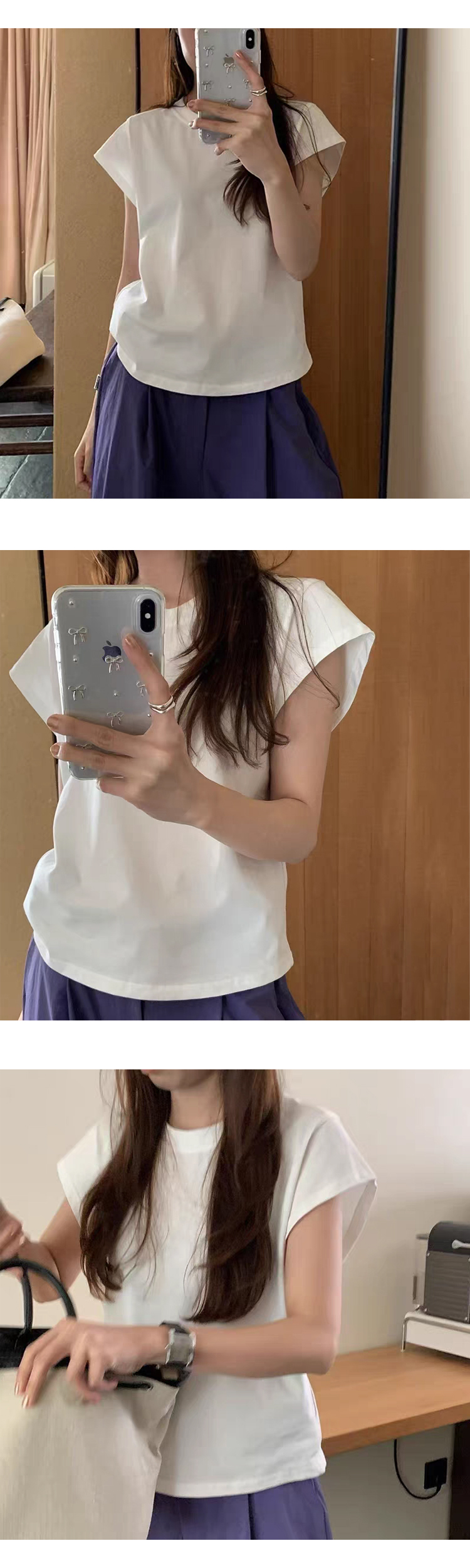 [ONN][T345]여름 라운드넥 무지 캡소매 티셔츠 면100% 귀여운 셔츠 이지룩 색상5종 반바지 미니스커트 코디