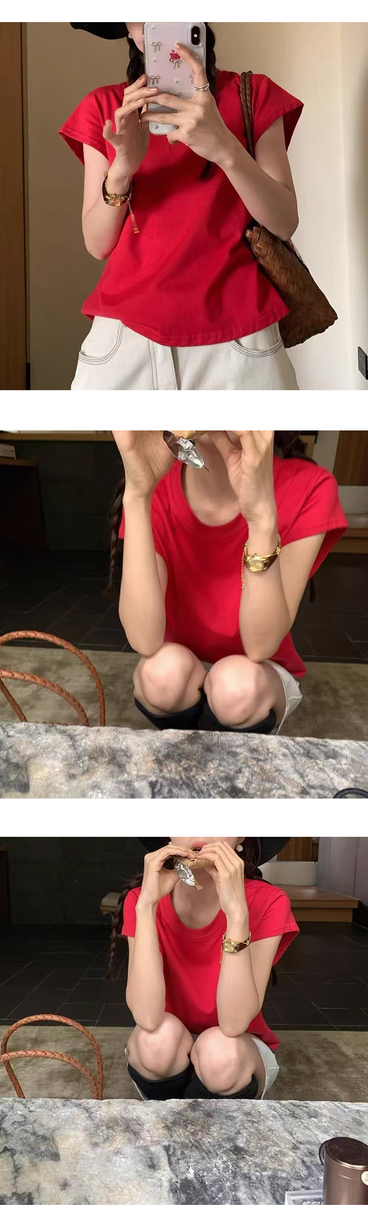 [ONN][T345]여름 라운드넥 무지 캡소매 티셔츠 면100% 귀여운 셔츠 이지룩 색상5종 반바지 미니스커트 코디