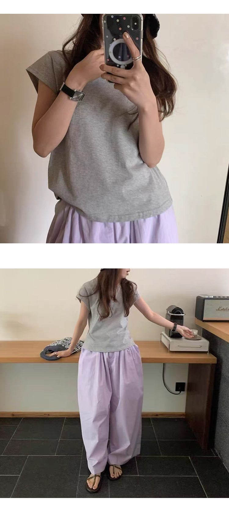 [ONN][T345]여름 라운드넥 무지 캡소매 티셔츠 면100% 귀여운 셔츠 이지룩 색상5종 반바지 미니스커트 코디