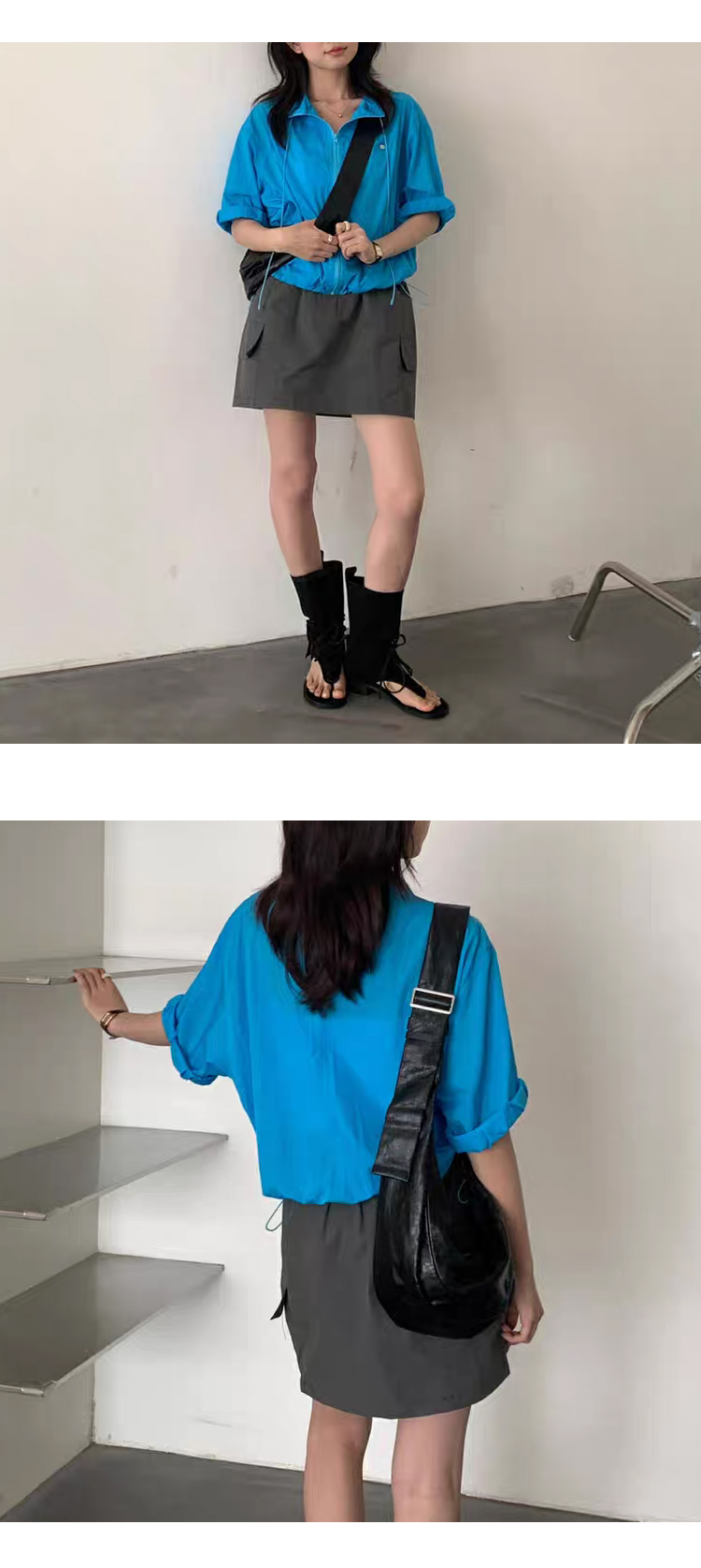 [ONN][JP144]봄 가을 아우터 와펜 바람막이 반팔 점퍼 스트링 끈 오버핏 스타일 간절기 여행룩 나들이룩 