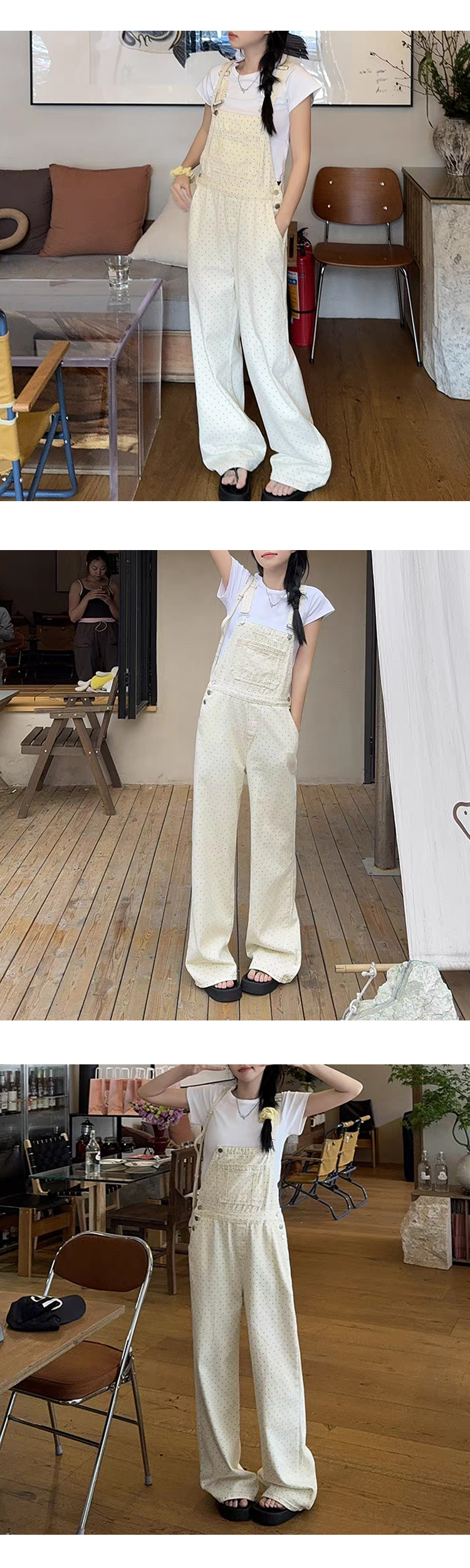 무료_ONN[PT276]도트 멜빵 팬츠 귀여운 와이드 핏 체형커버 캐주얼룩 데이트룩 휴양지룩 