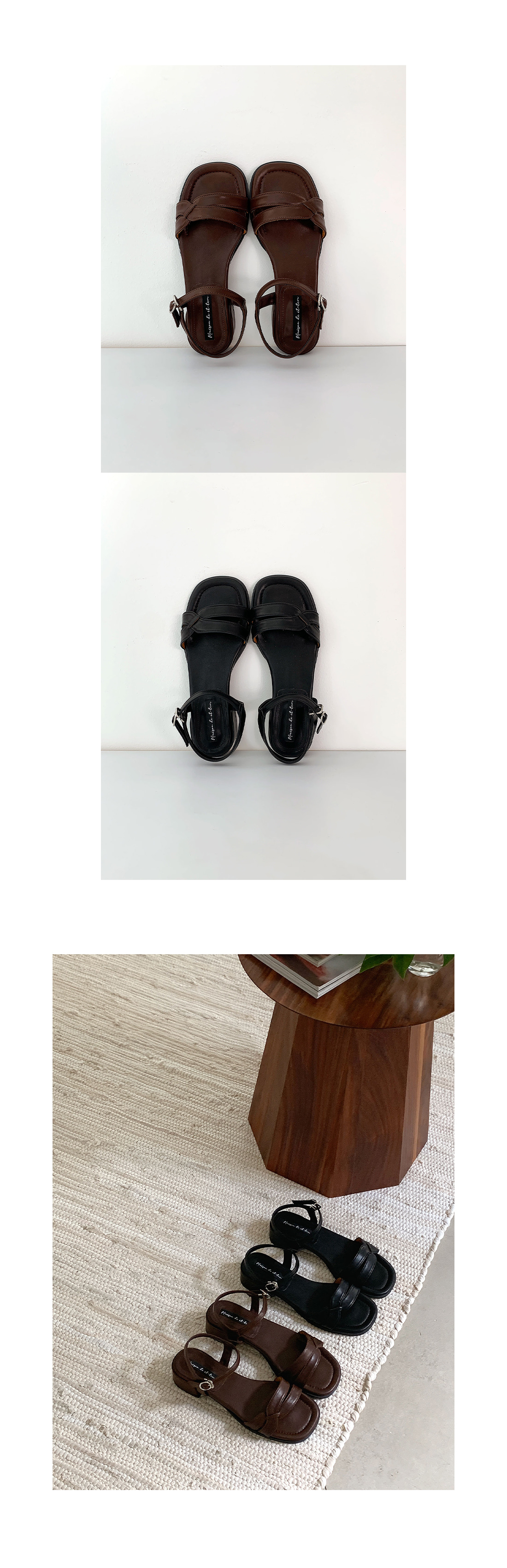 [LUC] IM.1486 (2color) 소가죽 발목스트랩 통급 샌들(4cm)블랙 브라운 225~250