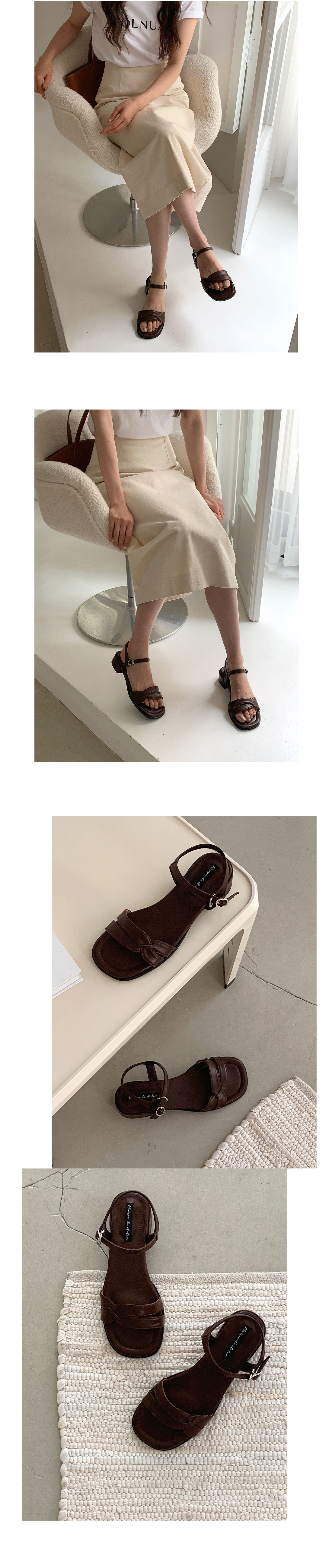 [LUC] IM.1486 (2color) 소가죽 발목스트랩 통급 샌들(4cm)블랙 브라운 225~250