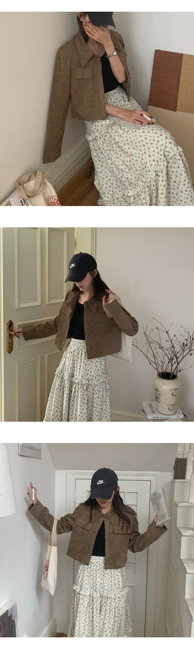 [ONN][JK334]스웨이드 크롭 자켓 베이지,블랙  카라넥 모던 프론트 버튼 오픈클로징 숏기장 롱다리 스웨이드 자켓