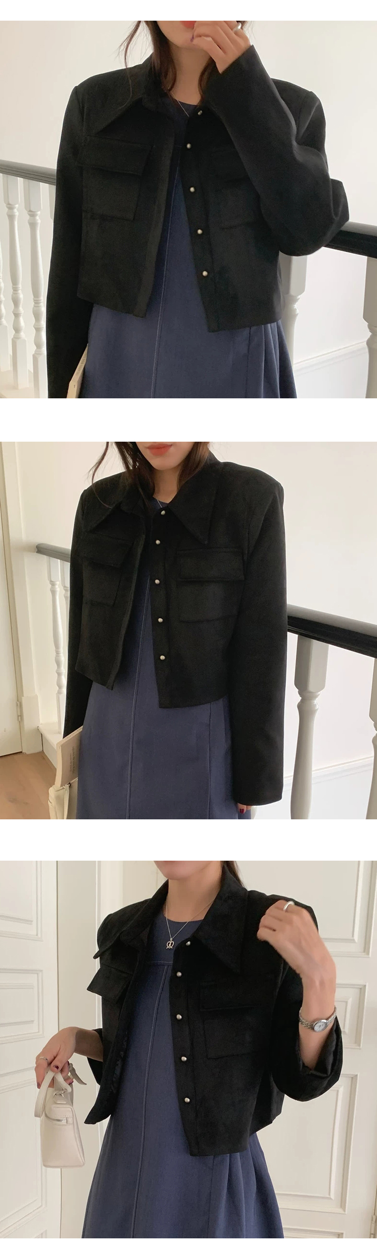 [ONN][JK334]스웨이드 크롭 자켓 베이지,블랙  카라넥 모던 프론트 버튼 오픈클로징 숏기장 롱다리 스웨이드 자켓