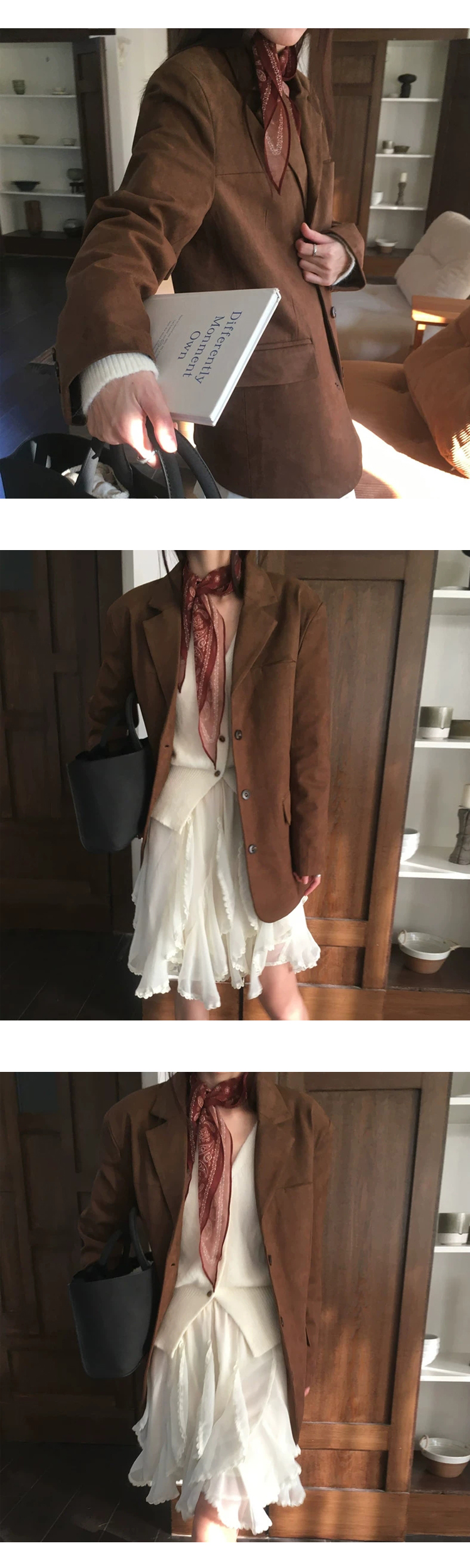 [ONN][JK339]테일러드 카라넥 스웨이드 오버핏 자켓 카멜,브라운 빅사이즈 프론트 버튼 체형커버