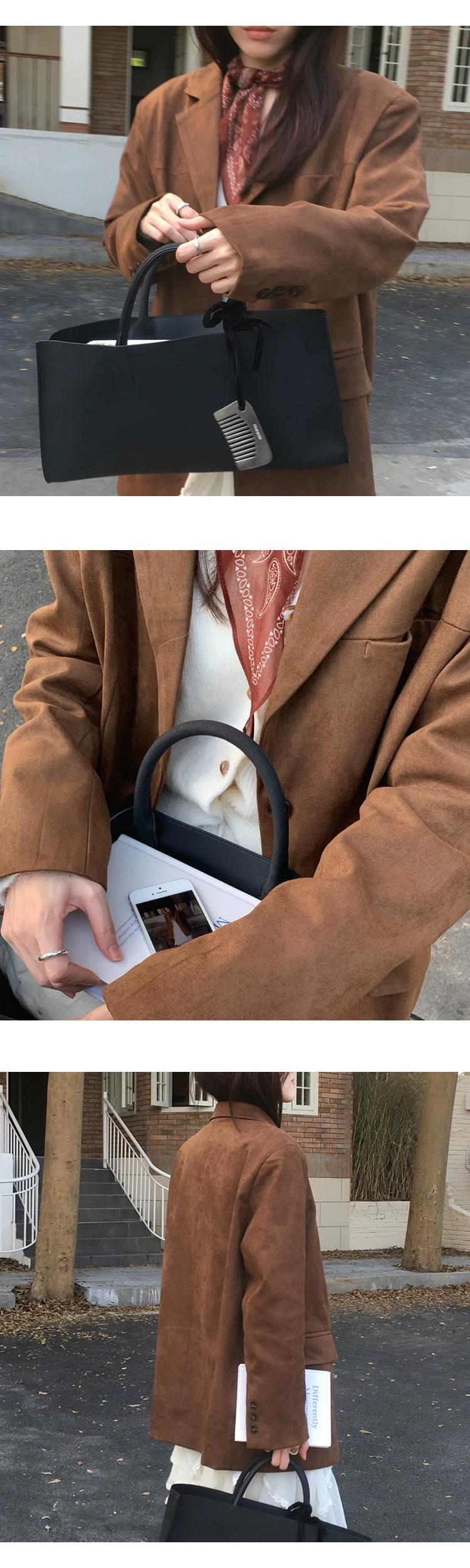 [ONN][JK339]테일러드 카라넥 스웨이드 오버핏 자켓 카멜,브라운 빅사이즈 프론트 버튼 체형커버