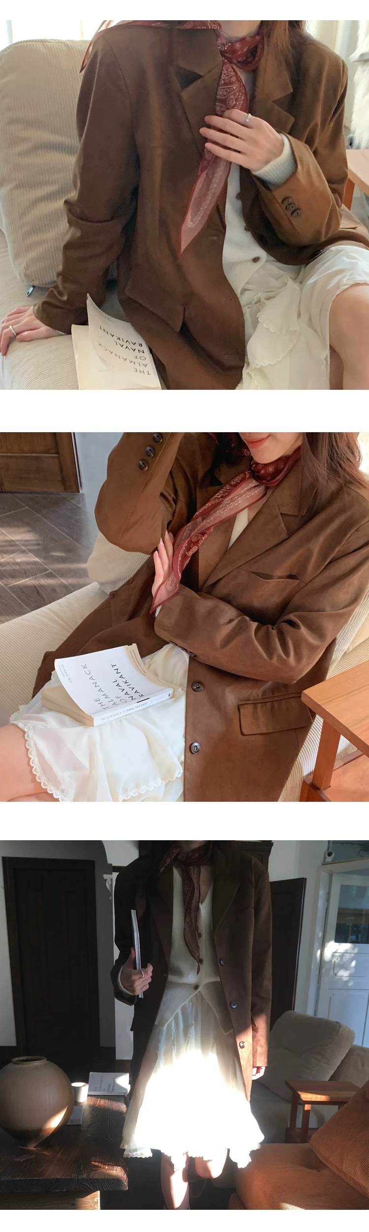 [ONN][JK339]테일러드 카라넥 스웨이드 오버핏 자켓 카멜,브라운 빅사이즈 프론트 버튼 체형커버