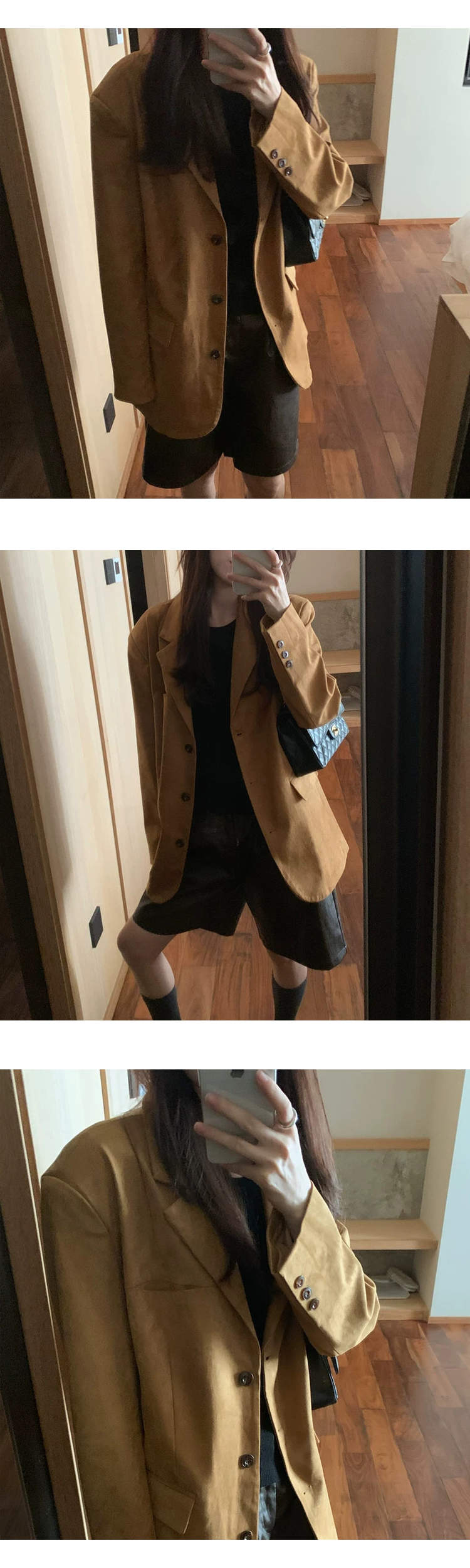 [ONN][JK339]테일러드 카라넥 스웨이드 오버핏 자켓 카멜,브라운 빅사이즈 프론트 버튼 체형커버