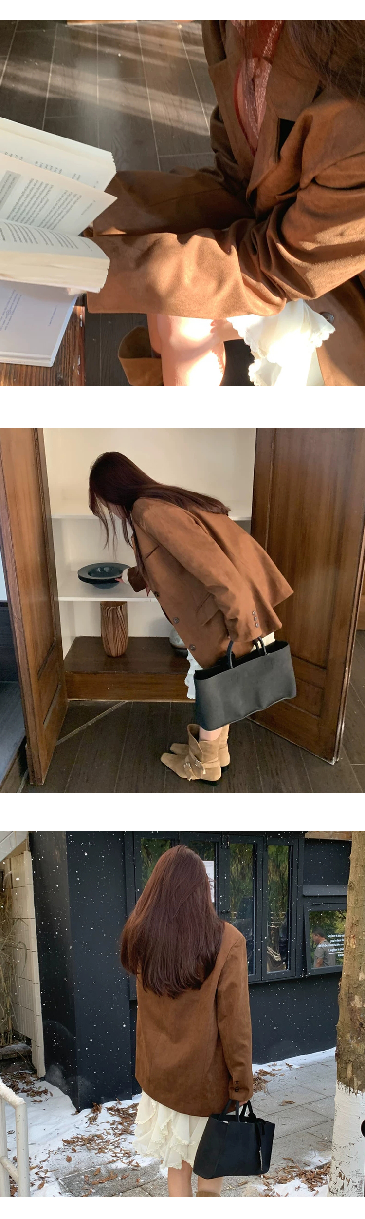 [ONN][JK339]테일러드 카라넥 스웨이드 오버핏 자켓 카멜,브라운 빅사이즈 프론트 버튼 체형커버