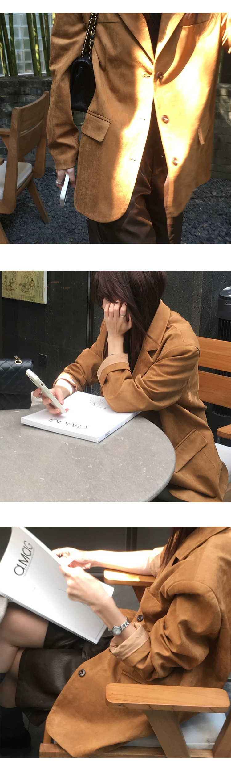 [ONN][JK339]테일러드 카라넥 스웨이드 오버핏 자켓 카멜,브라운 빅사이즈 프론트 버튼 체형커버