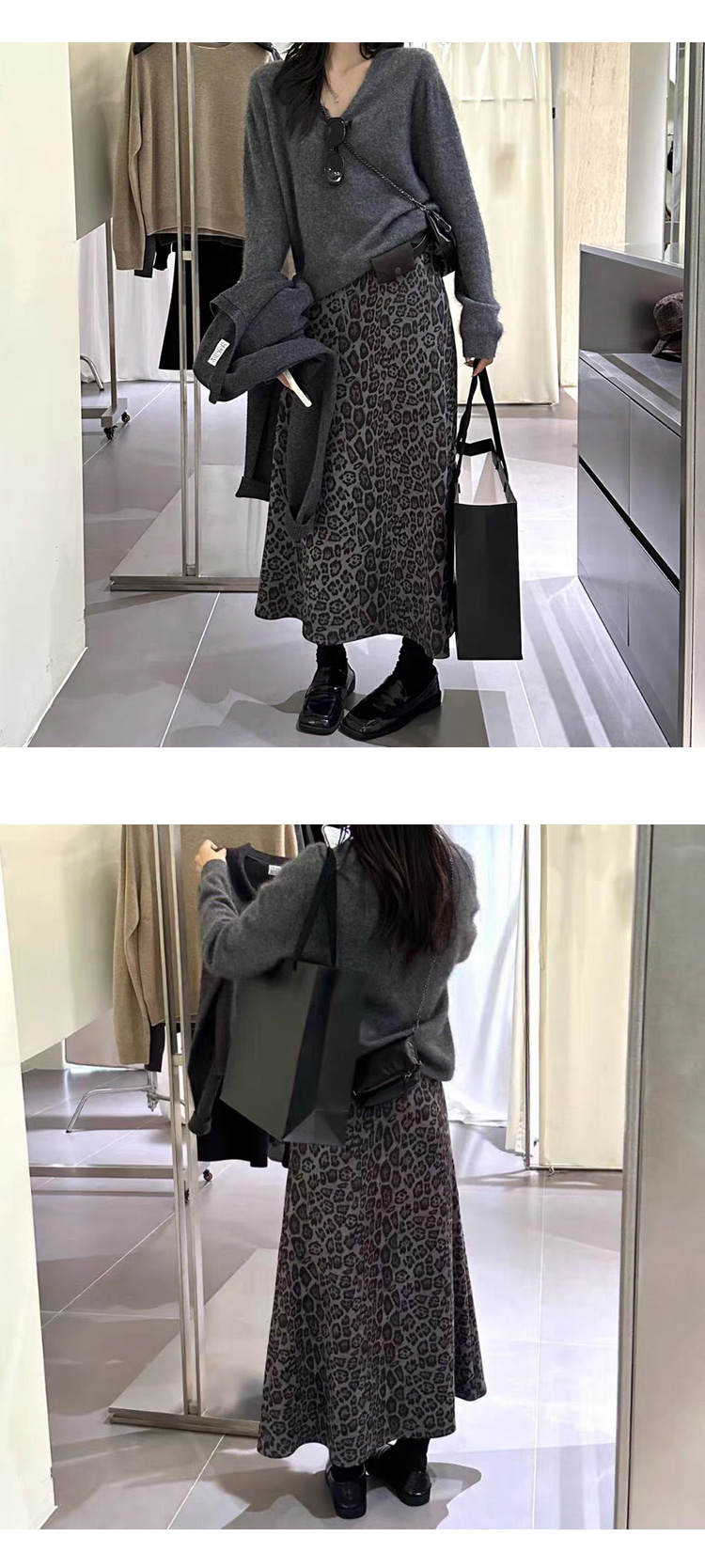 ONN [SK248]가을 겨울 레오파드 패턴 호피 롱 스커트 플레어 스커트 