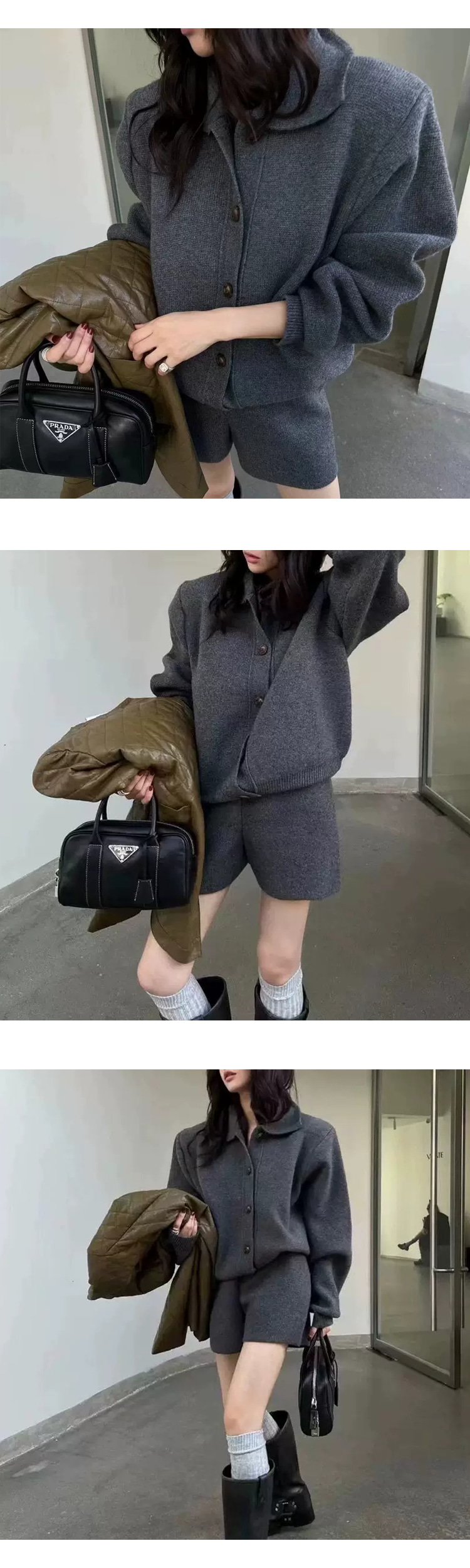 ONN [SET347](가디건+반바지)세트 제품 카라 가디건 반바지 투피스 꾸안꾸 카라넥 간절기 초겨울