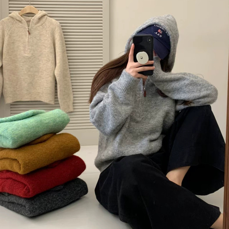 ONN [NT678] 후드넥 나그랑 소매 후드 반집업 니트 낙낙한 루즈핏 일상룩