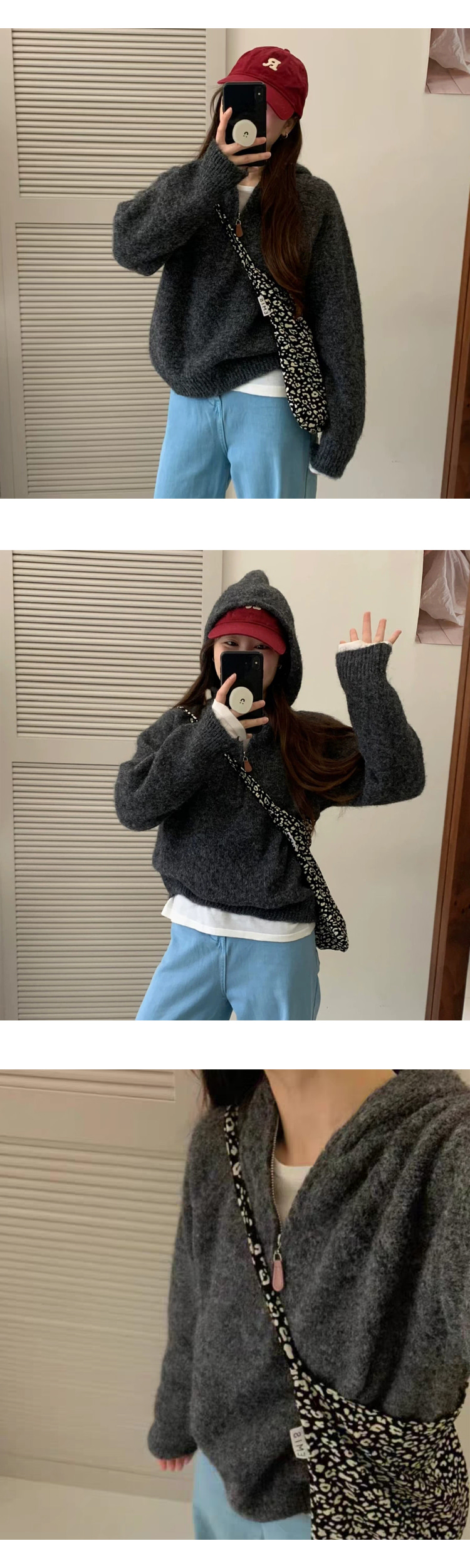 ONN [NT678] 후드넥 나그랑 소매 후드 반집업 니트 낙낙한 루즈핏 일상룩