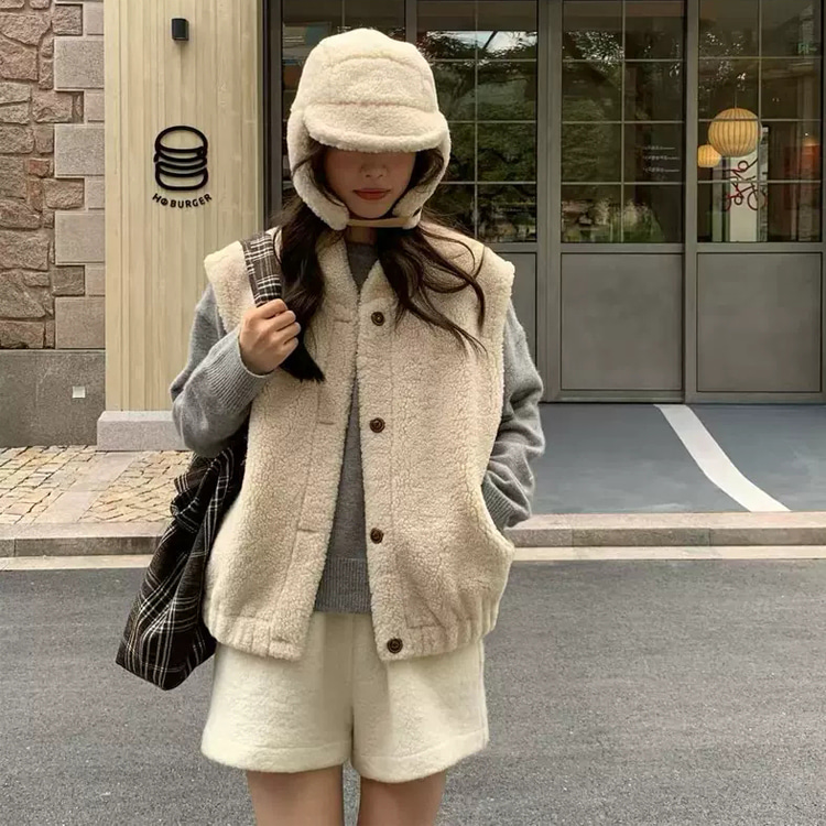 무료ONN/[VT121]노카라넥 (조끼+모자)양털 무스탕 조끼 모자 세트 뽀글이 조끼세트 