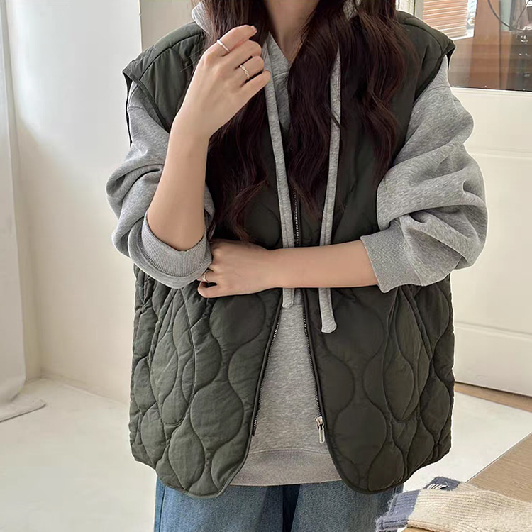 ONN/[VT120] 가을 겨울 퀼팅 패딩 집업 조끼 빅사이즈 카키 블랙 