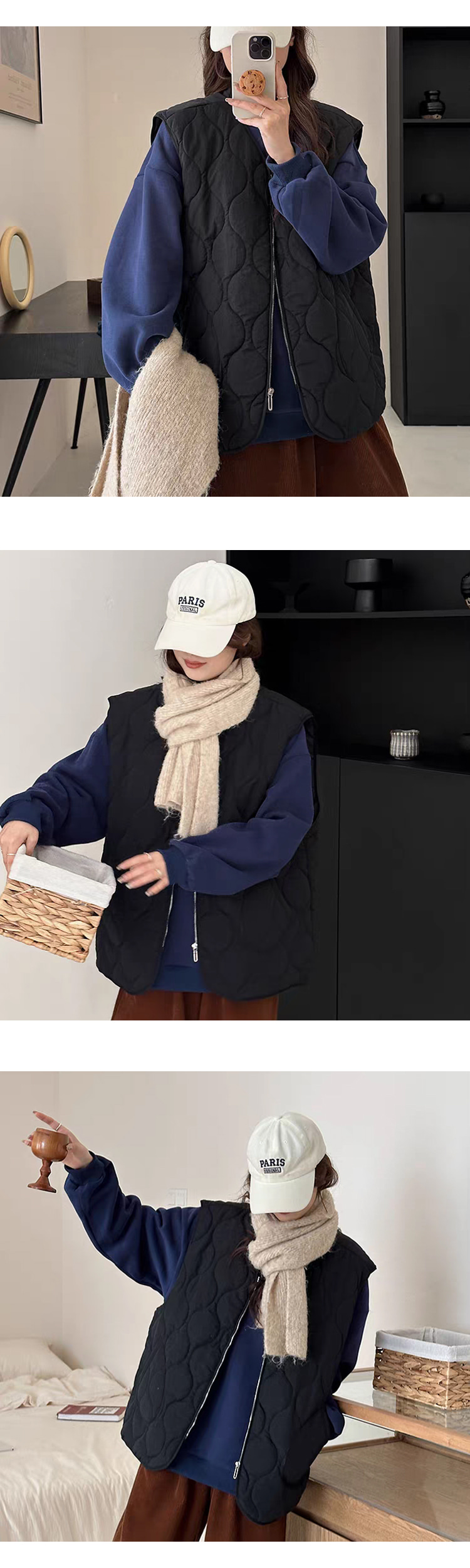 ONN/[VT120] 가을 겨울 퀼팅 패딩 집업 조끼 빅사이즈 카키 블랙 