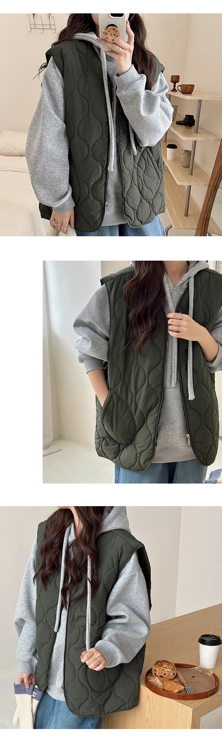 ONN/[VT120] 가을 겨울 퀼팅 패딩 집업 조끼 빅사이즈 카키 블랙 