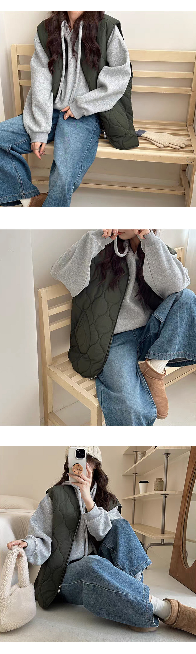 ONN/[VT120] 가을 겨울 퀼팅 패딩 집업 조끼 빅사이즈 카키 블랙 