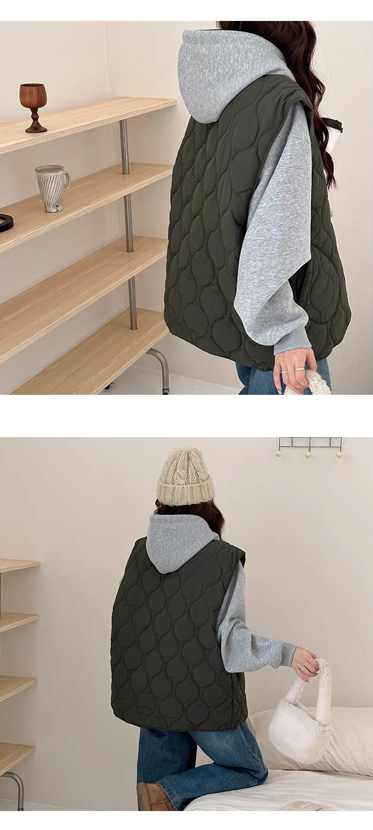 ONN/[VT120] 가을 겨울 퀼팅 패딩 집업 조끼 빅사이즈 카키 블랙 