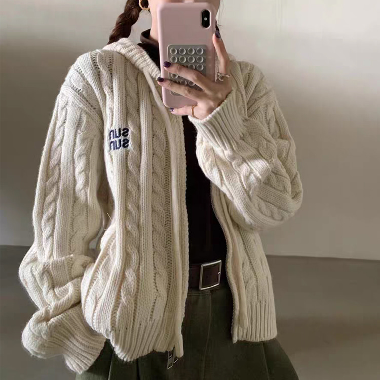 무료 ONN/[CD581] 후드넥 오버핏 레터링 꽈배기 후드 가디건 