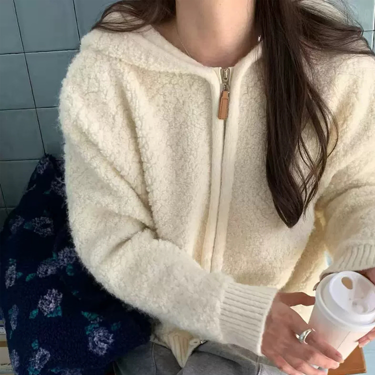 무료/ONN/[CD590] 귀여운 루즈핏 겨울 뽀글이 후드 집업 가디건 아이보리 네이비 