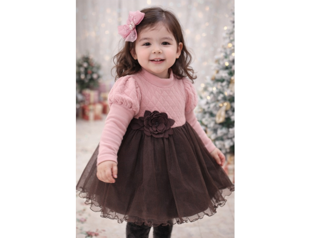 [DOO]63599426 여아 공주 퍼프 소매 원피스 꽃 장식 프릴 치마 유아 돌복 생일 의상