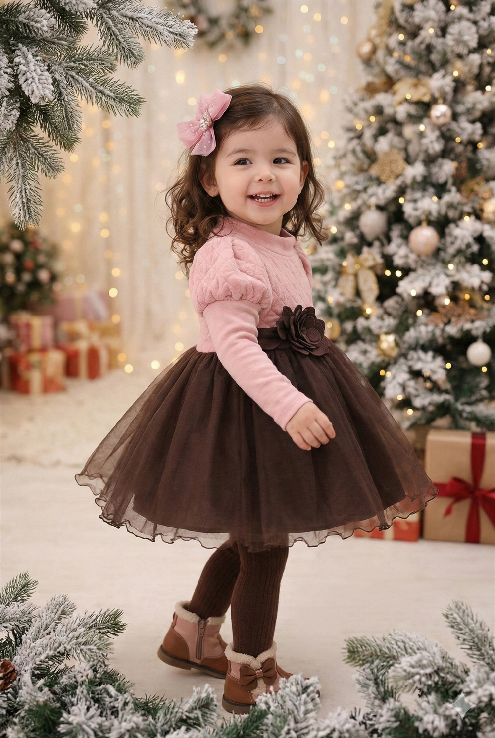 [DOO]63599426 여아 공주 퍼프 소매 원피스 꽃 장식 프릴 치마 유아 돌복 생일 의상