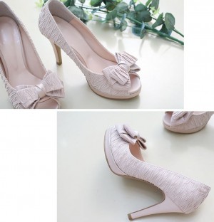 무료[LUC/  ES.1752 (3color) 페브릭셔링 토오픈 리본 가보시힐(10cm) 리본 매듭 앞트임 하이힐 