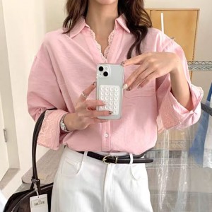 [ONN/ [ST150]레이스 레이어드 셔츠 카라넥 클래식룩 레이스카라 포켓 포인트 프론트 버튼 소매 레이스