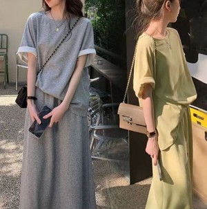 DOO/46893148 여름 라운드넥 시원한 코지 데일리 캐쥬얼 스커트 상하의 세트 세트 코디 나그랑 바캉스 체형커버