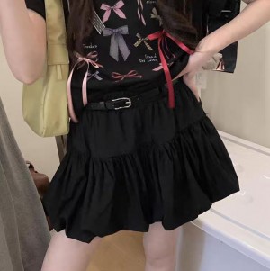 ONN/[SK240] 귀여운 허리 밴딩 벌룬 벨트 세트 미니 스커트  아이보리 그레이 블랙  free 55~77