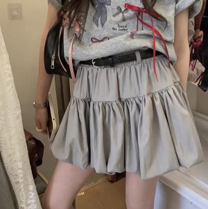 ONN/[SK240] 귀여운 허리 밴딩 벌룬 벨트 세트 미니 스커트  아이보리 그레이 블랙  free 55~77