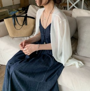 ONN [OPS1463] 끈 나시 데님 뷔스티에 나시 롱 원피스 체형커버 허리 라인 진청 청 원피스 