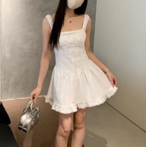 ONN [OPS1464]스퀘어넥 여름 레이스 나시 스모크 미니 원피스 바캉스룩 아이보리 블랙