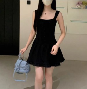 ONN [OPS1464]스퀘어넥 여름 레이스 나시 스모크 미니 원피스 바캉스룩 아이보리 블랙