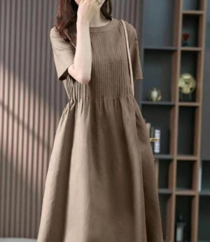 DOO/54464894아코디언 무드 스트랩 면 원피스 여름원피스 치마 빅사이즈 원피스 루즈핏 퍼프 반팔